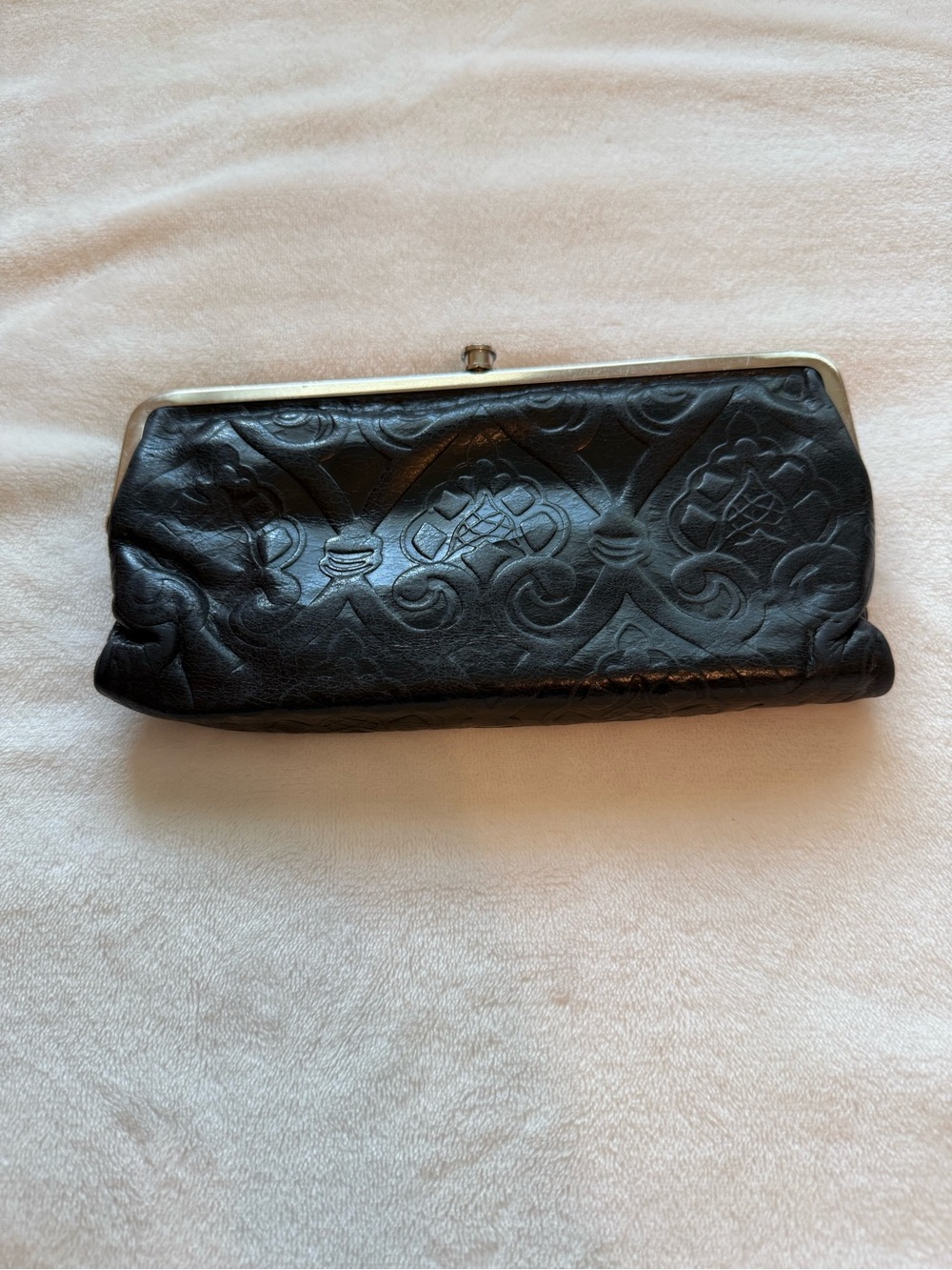 HOBO Lauren Black Embossed Leather Kiss-Lock Clutch